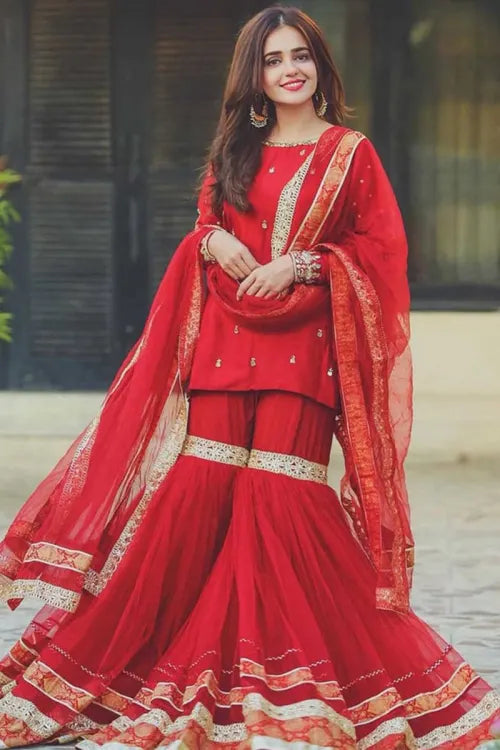 Red Designer Party Wear Suit